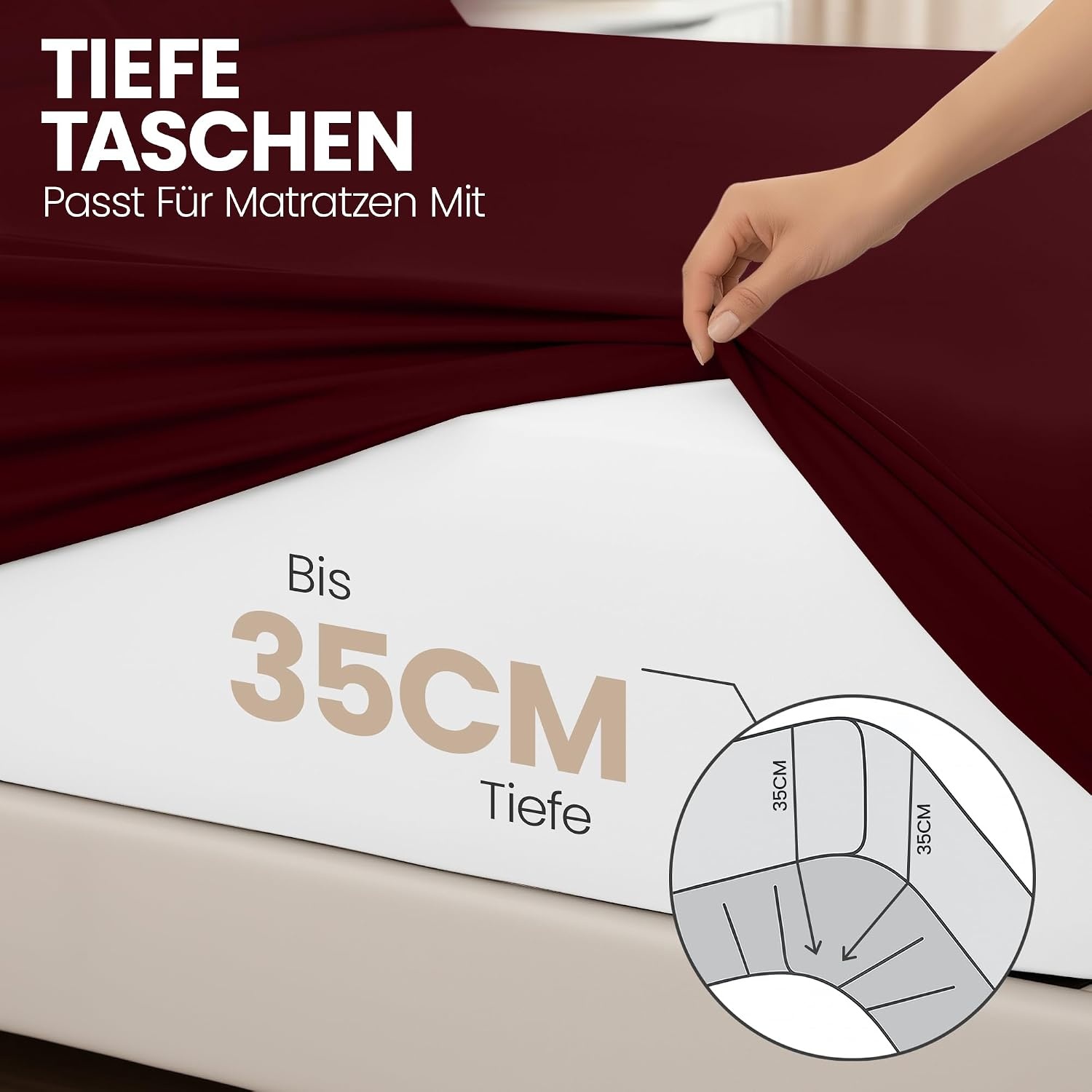 image:imageUtopia Bedding 2er Set Spannbettlaken 160x200cm BeigeBurgunderrot