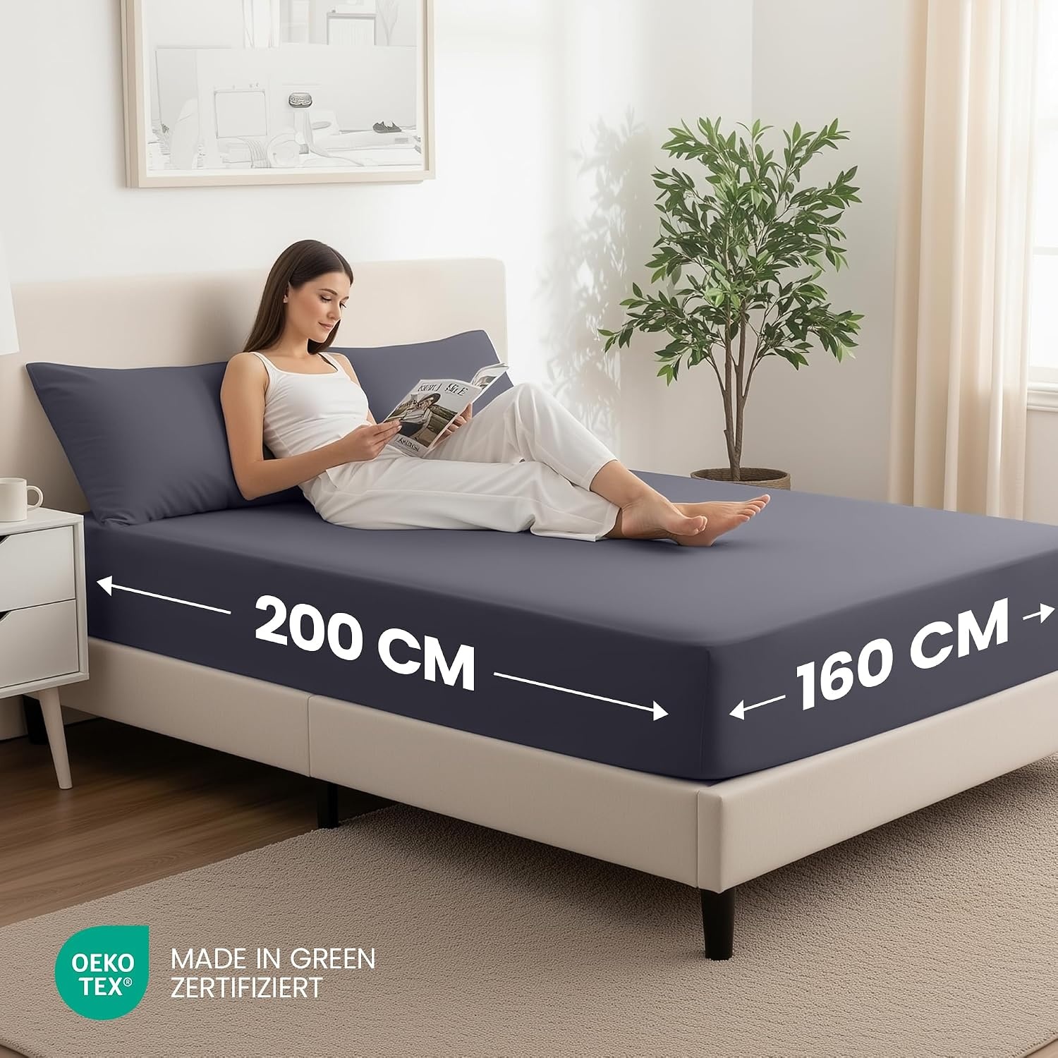 image:imageUtopia Bedding 2er Set Spannbettlaken 160x200cm BeigeGrau