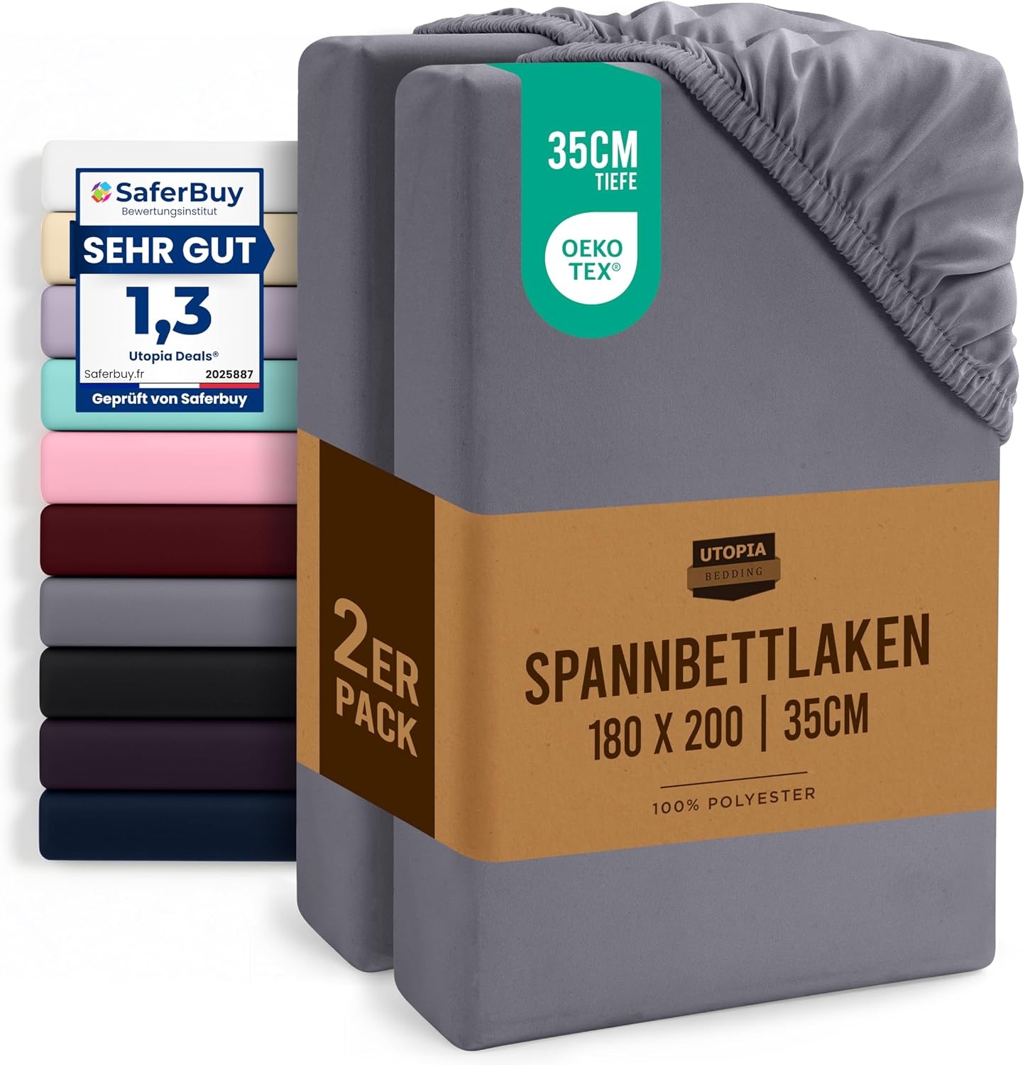 image:imageUtopia Bedding 2er Set Spannbettlaken 160x200cm BeigeGrau