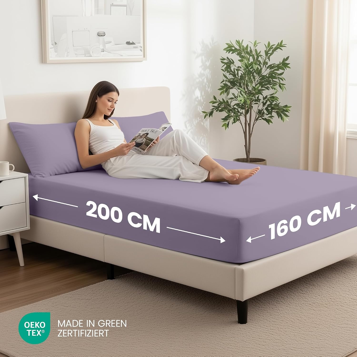 image:imageUtopia Bedding 2er Set Spannbettlaken 160x200cm BeigeLavendel