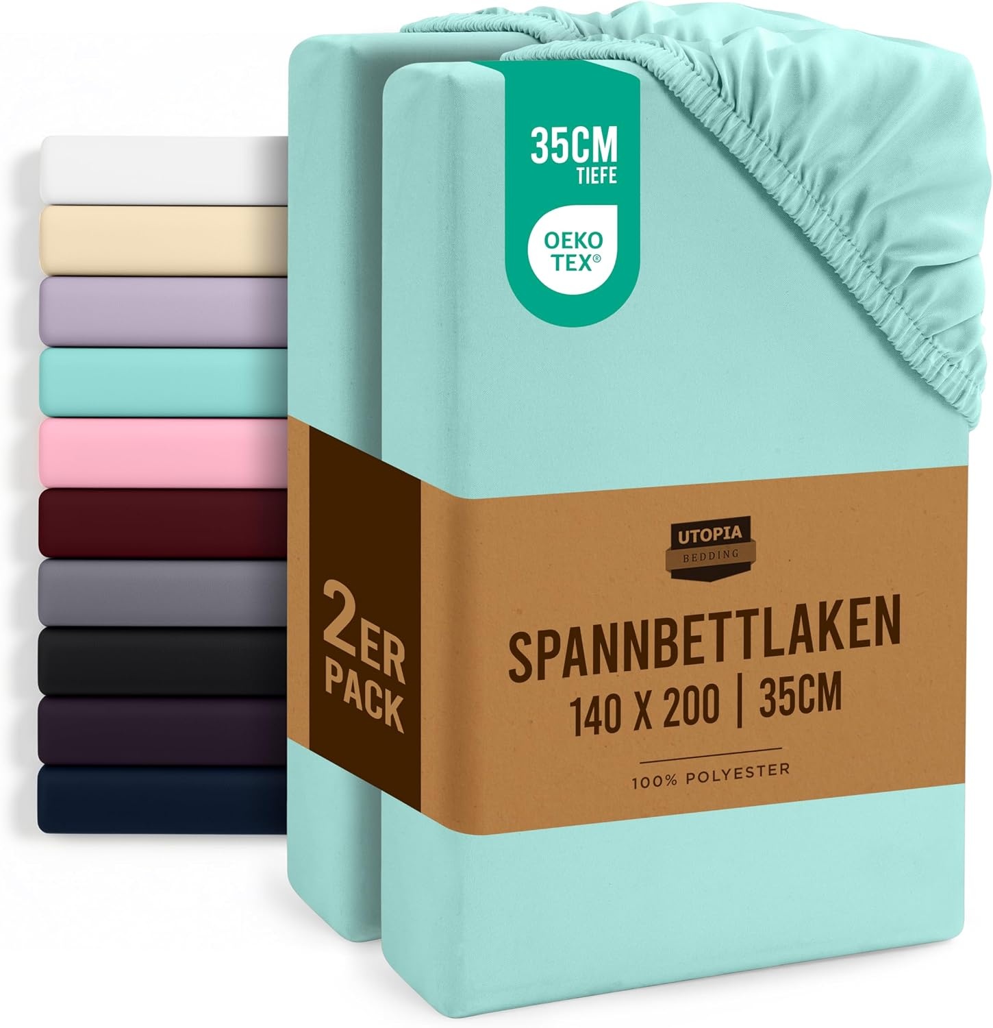 image:imageUtopia Bedding 2er Set Spannbettlaken 160x200cm BeigeSpa Blau