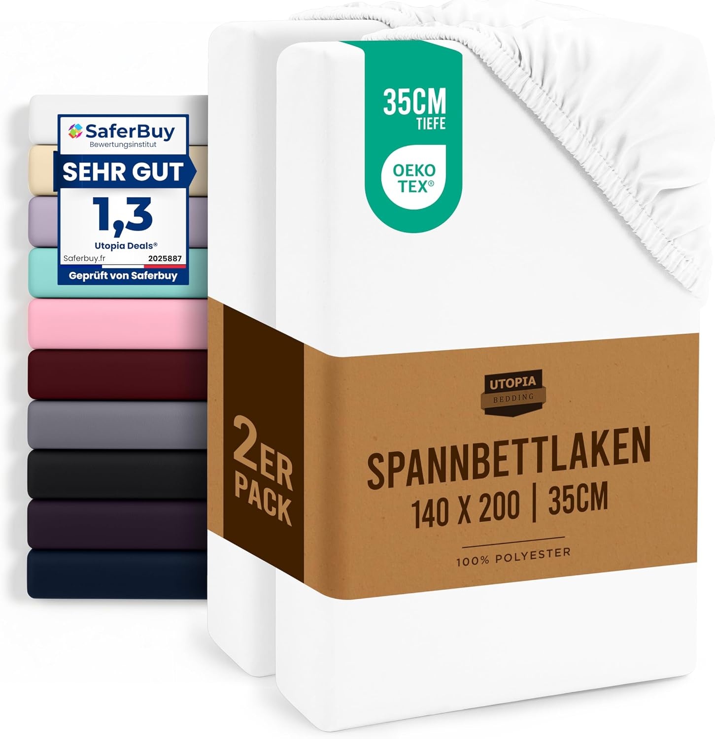 image:imageUtopia Bedding 2er Set Spannbettlaken 160x200cm BeigeWei