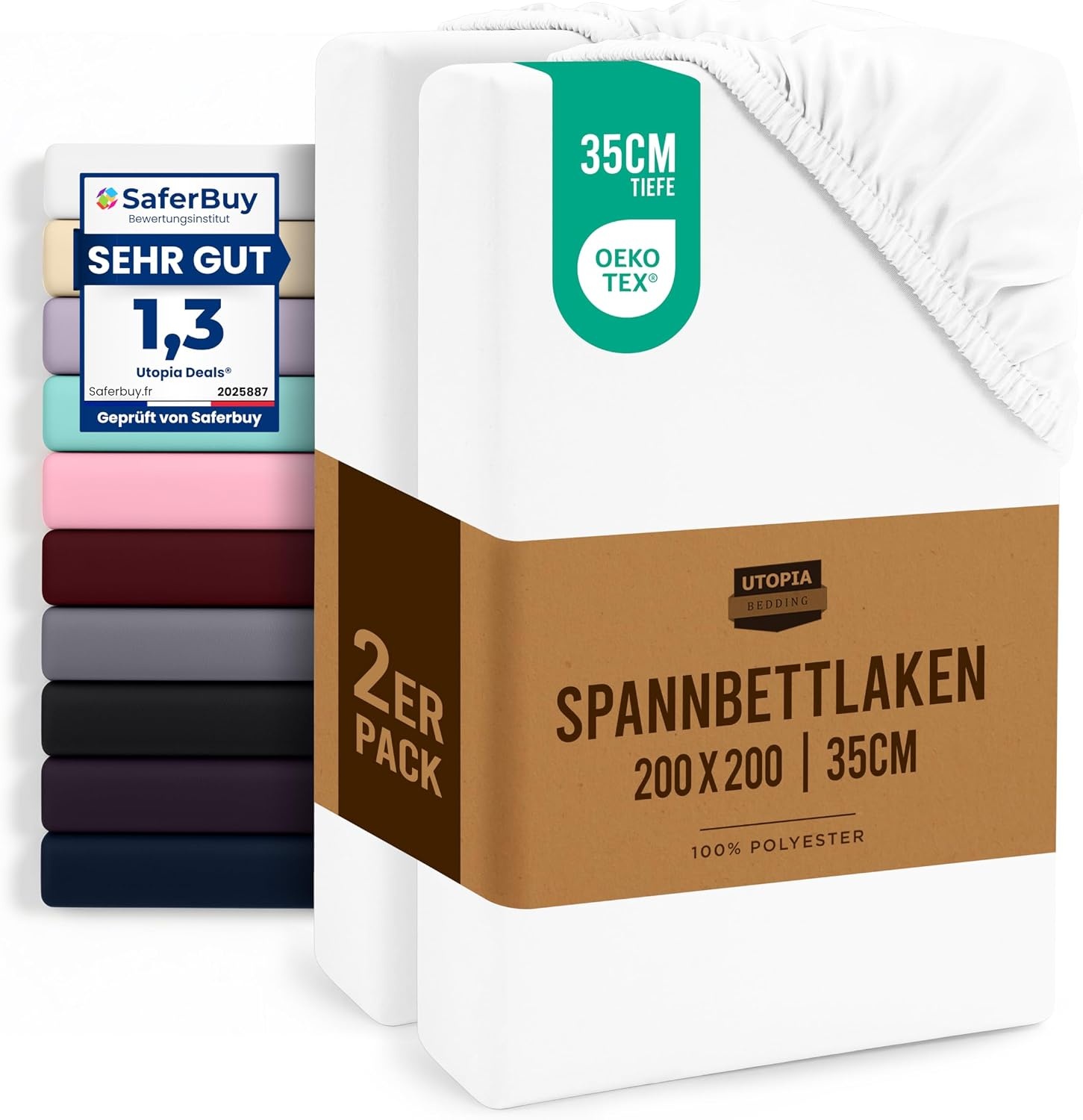 image:imageUtopia Bedding 2er Set Spannbettlaken 160x200cm BeigeWei