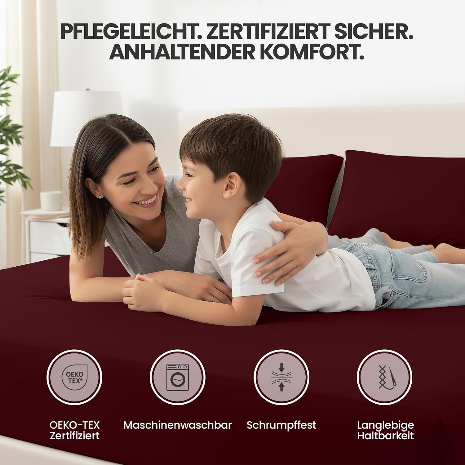 image:imageUtopia Bedding 2er Set Spannbettlaken 90x200cm BeigeBurgund