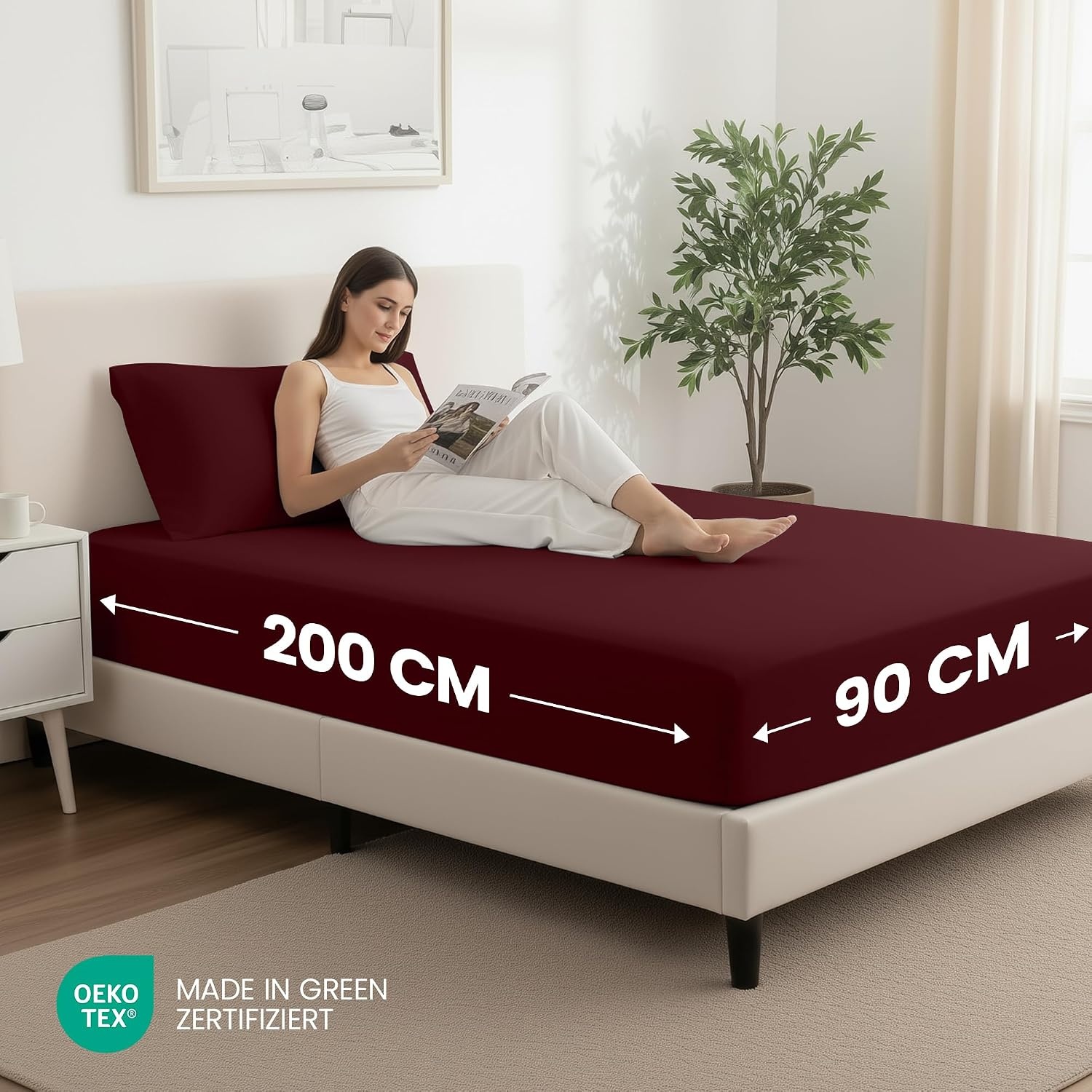 image:imageUtopia Bedding 2er Set Spannbettlaken 90x200cm BeigeBurgund