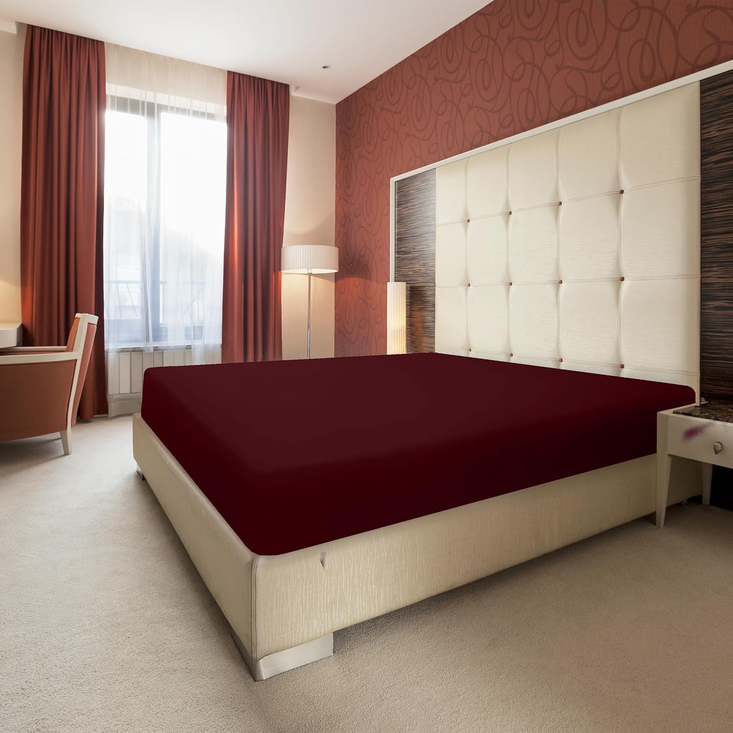 image:imageUtopia Bedding 2er Set Spannbettlaken 90x200cm BeigeBurgunderrot