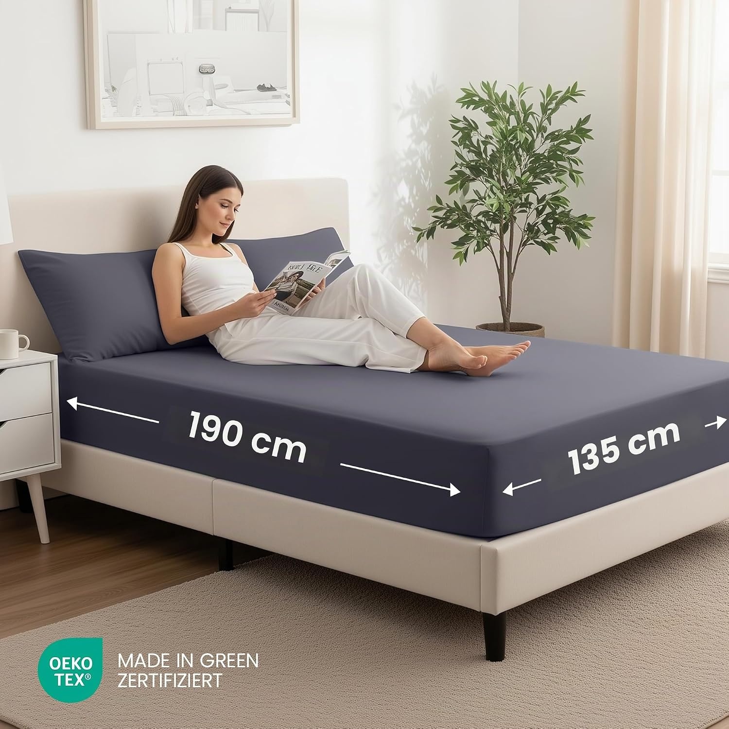 image:imageUtopia Bedding 2er Set Spannbettlaken 90x200cm BeigeGrau
