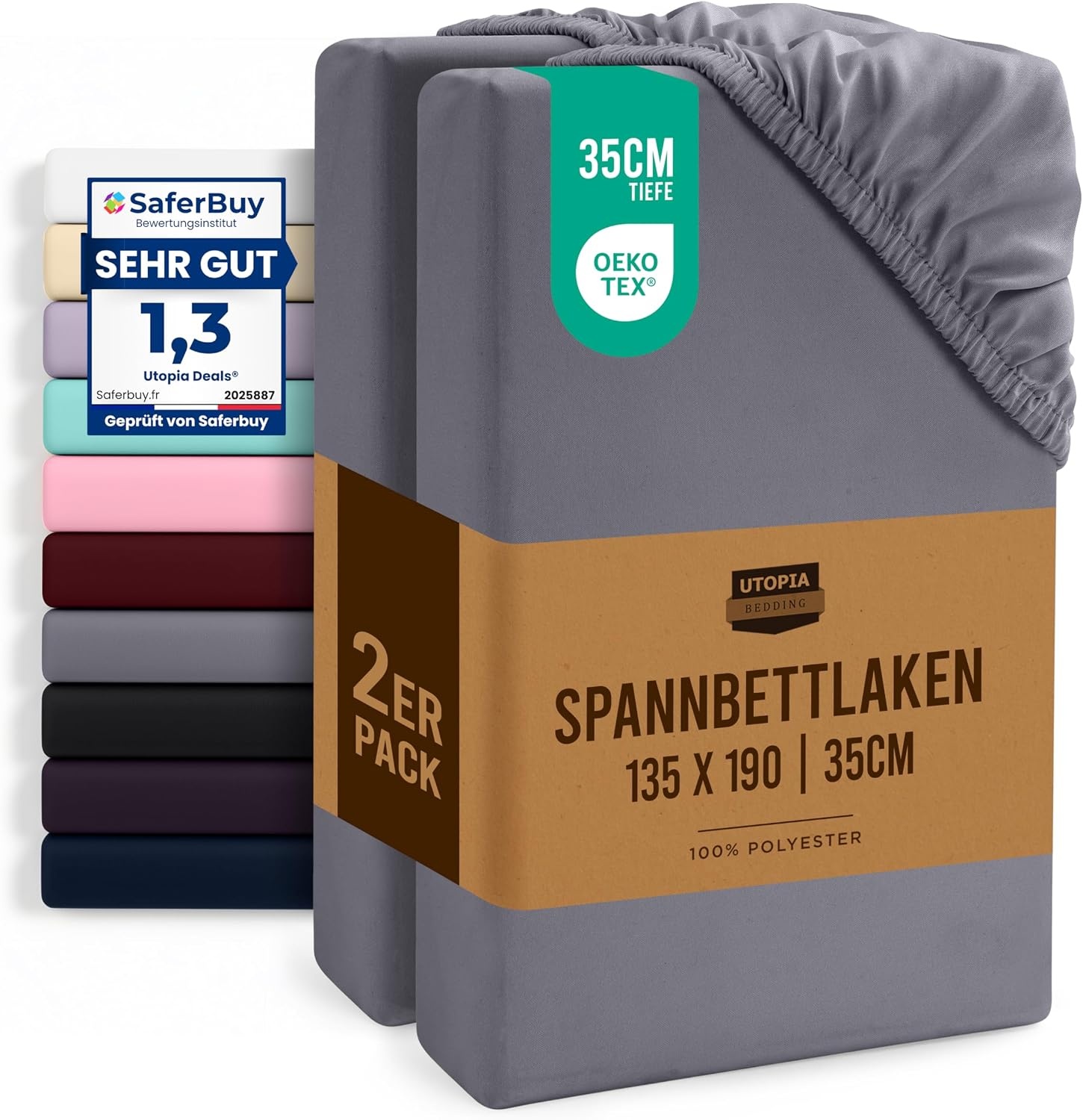 image:imageUtopia Bedding 2er Set Spannbettlaken 90x200cm BeigeGrau