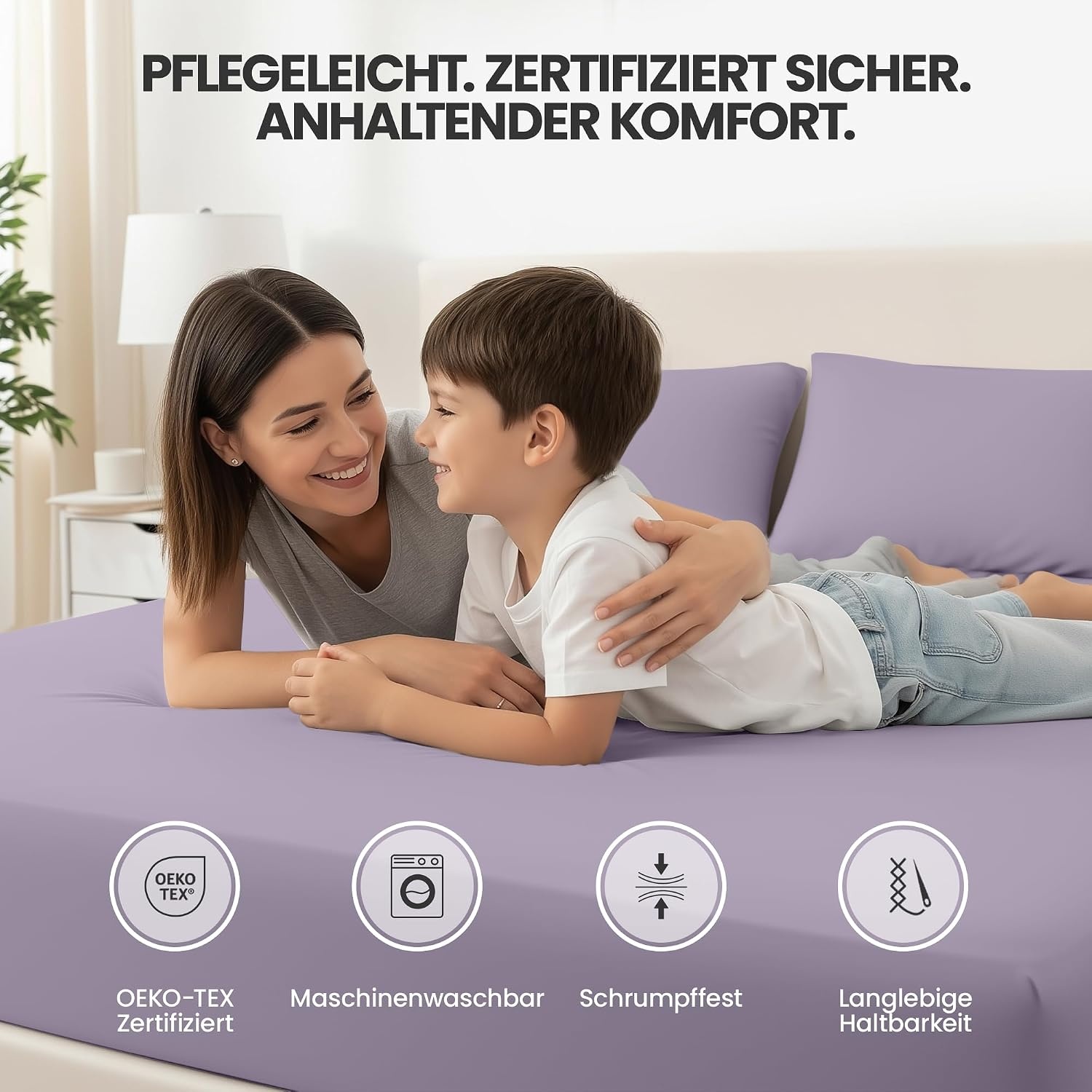 image:imageUtopia Bedding 2er Set Spannbettlaken 90x200cm BeigeLavendel