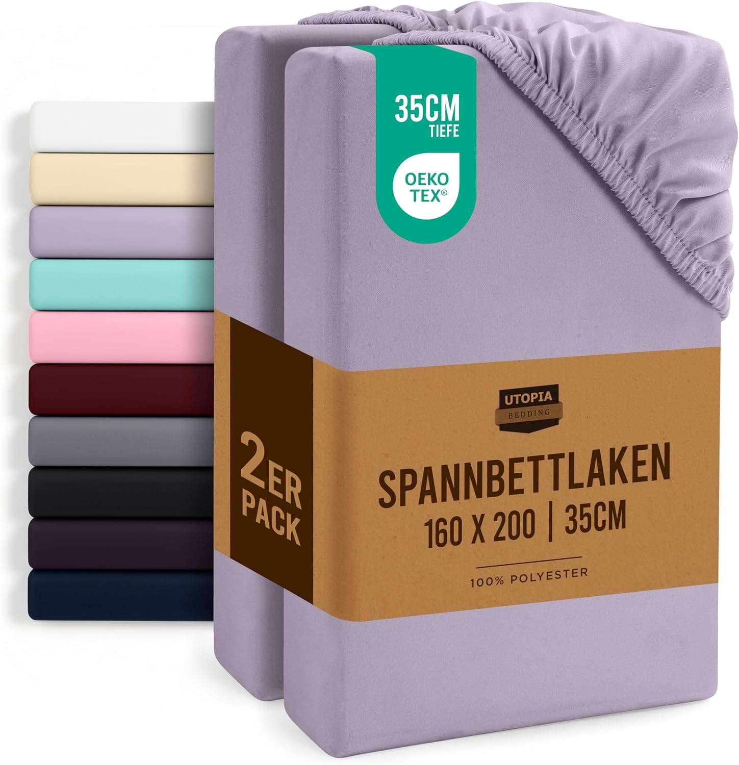 image:imageUtopia Bedding 2er Set Spannbettlaken 90x200cm BeigeLavendel