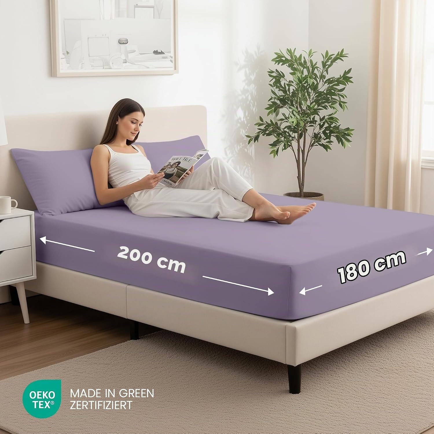 image:imageUtopia Bedding 2er Set Spannbettlaken 90x200cm BeigeLavendel