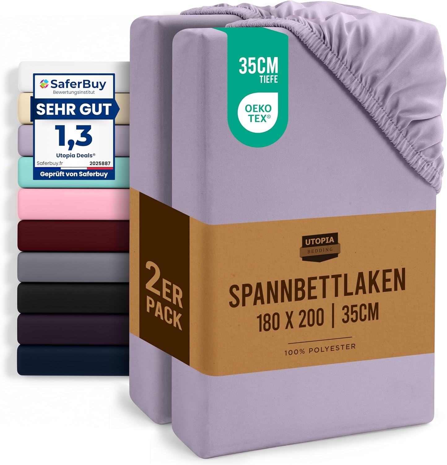 image:imageUtopia Bedding 2er Set Spannbettlaken 90x200cm BeigeLavendel