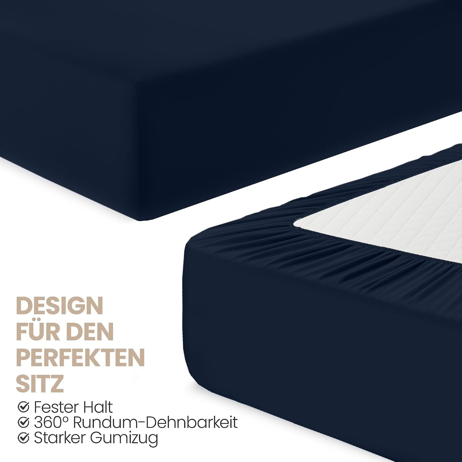 image:imageUtopia Bedding 2er Set Spannbettlaken 90x200cm BeigeMarineblau