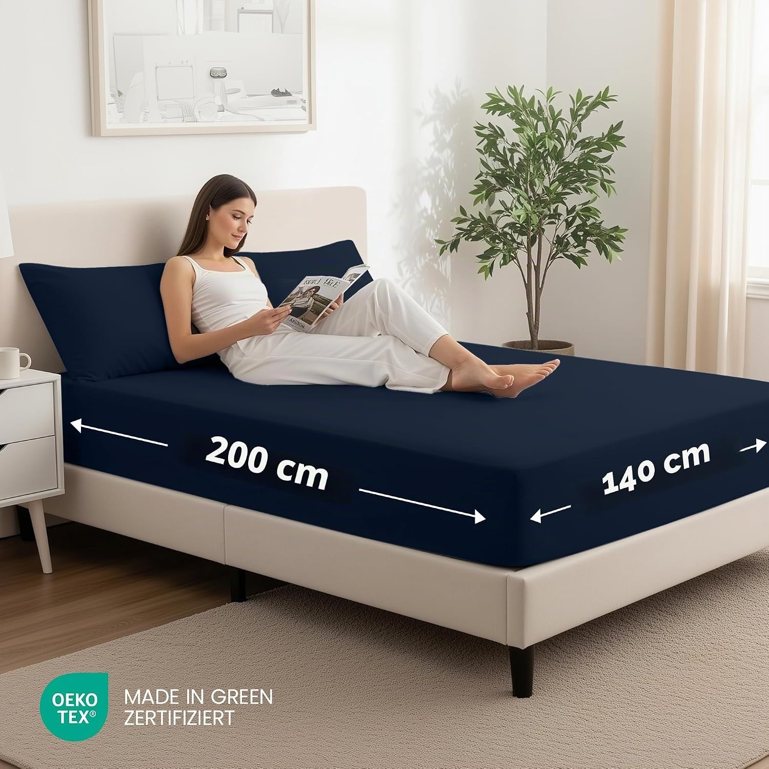 image:imageUtopia Bedding 2er Set Spannbettlaken 90x200cm BeigeMarineblau