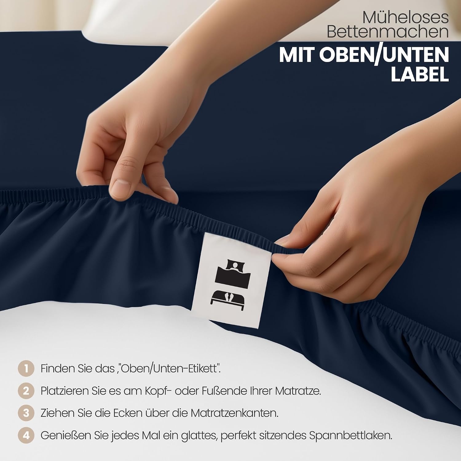 image:imageUtopia Bedding 2er Set Spannbettlaken 90x200cm BeigeMarineblau