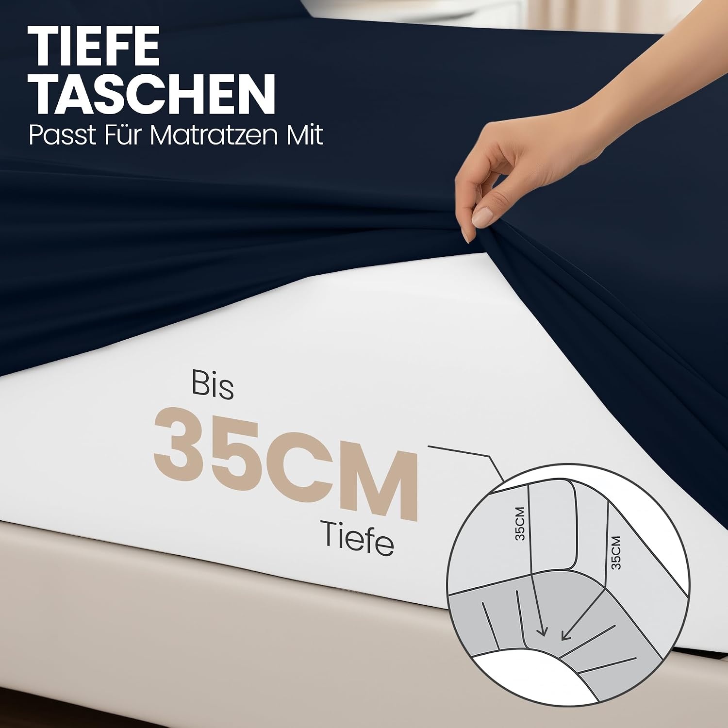 image:imageUtopia Bedding 2er Set Spannbettlaken 90x200cm BeigeMarineblau