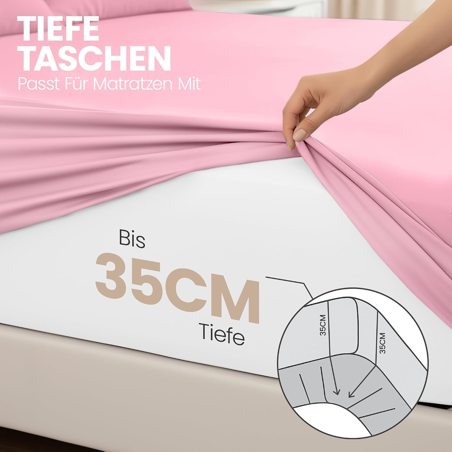 image:imageUtopia Bedding 2er Set Spannbettlaken 90x200cm BeigeRosa