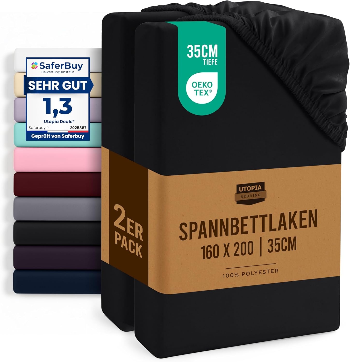 image:imageUtopia Bedding 2er Set Spannbettlaken 90x200cm BeigeSchwarz