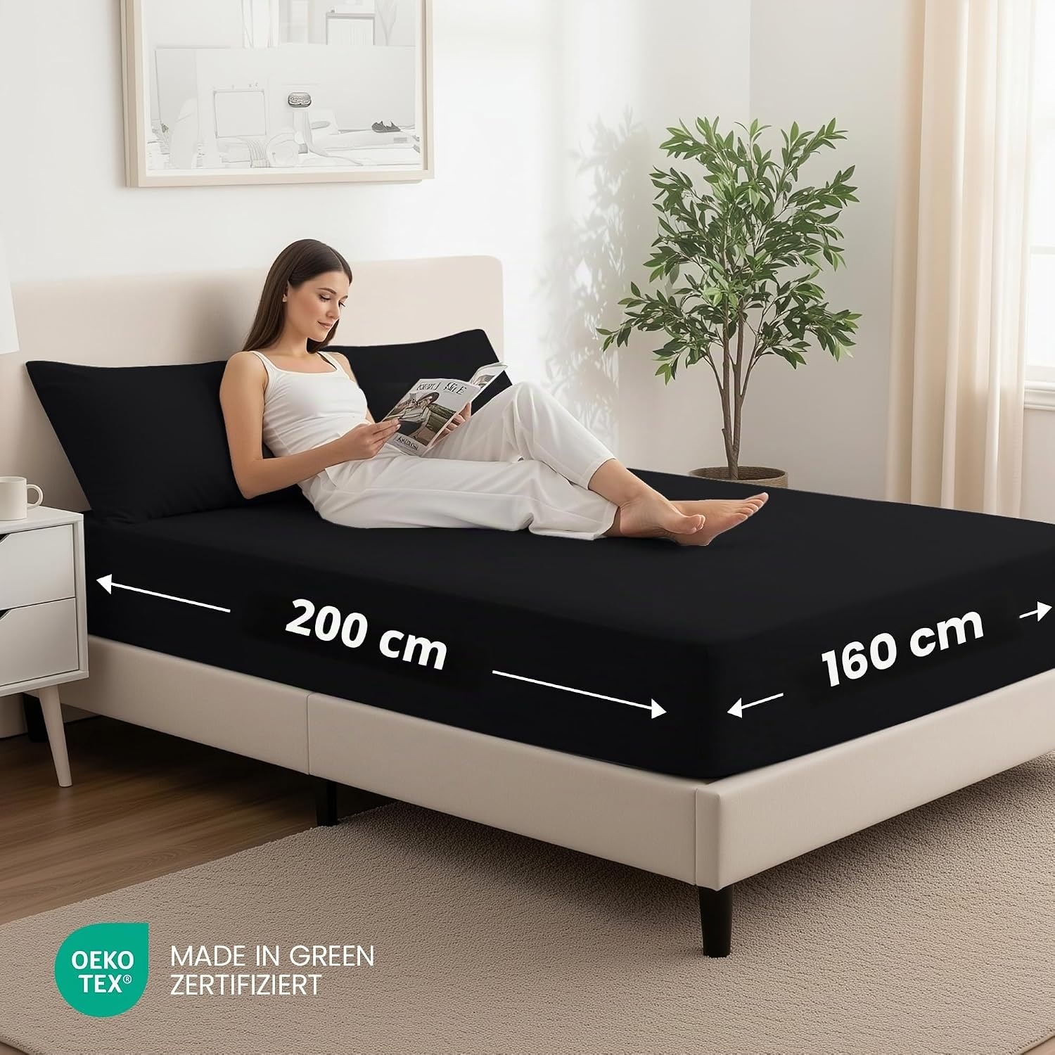 image:imageUtopia Bedding 2er Set Spannbettlaken 90x200cm BeigeSchwarz