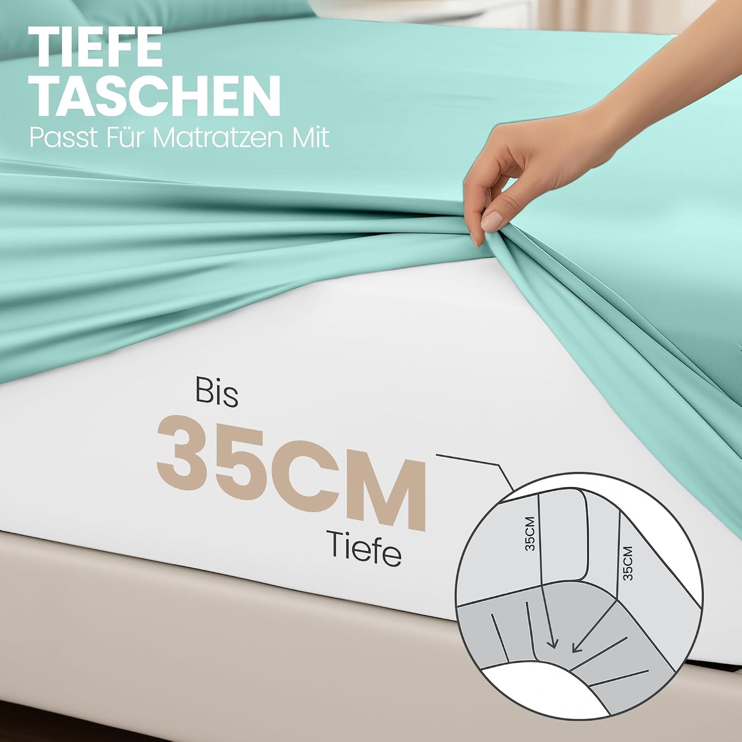 image:imageUtopia Bedding 2er Set Spannbettlaken 90x200cm BeigeSpa Blau