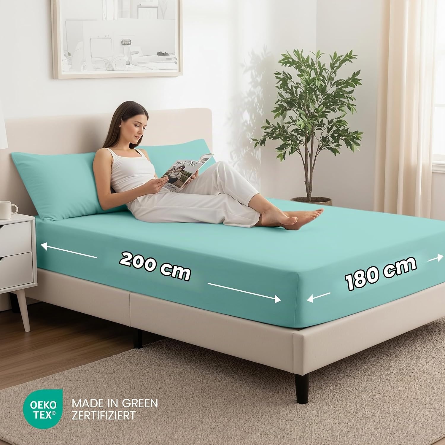 image:imageUtopia Bedding 2er Set Spannbettlaken 90x200cm BeigeSpa Blau