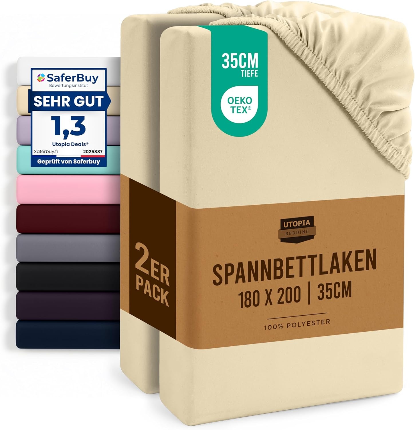 image:imageUtopia Bedding 2er Set Spannbettlaken 90x200cm MarineblauBeige