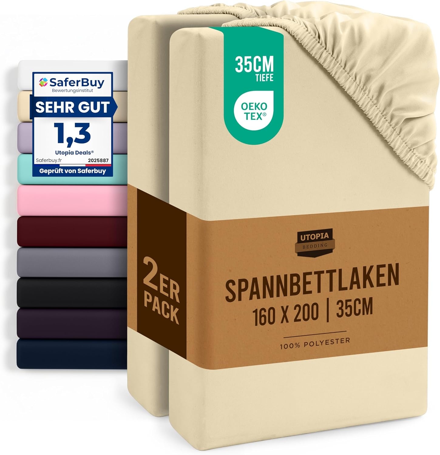 image:imageUtopia Bedding 2er Set Spannbettlaken 90x200cm MarineblauBeige