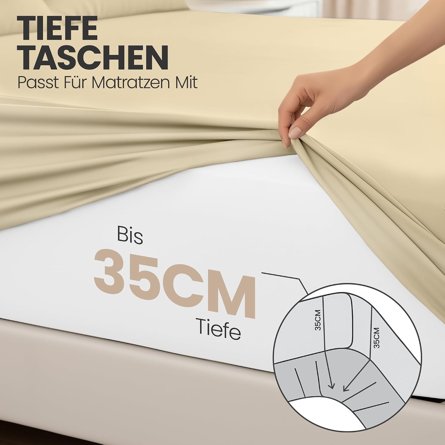 image:imageUtopia Bedding 2er Set Spannbettlaken 90x200cm MarineblauBeige