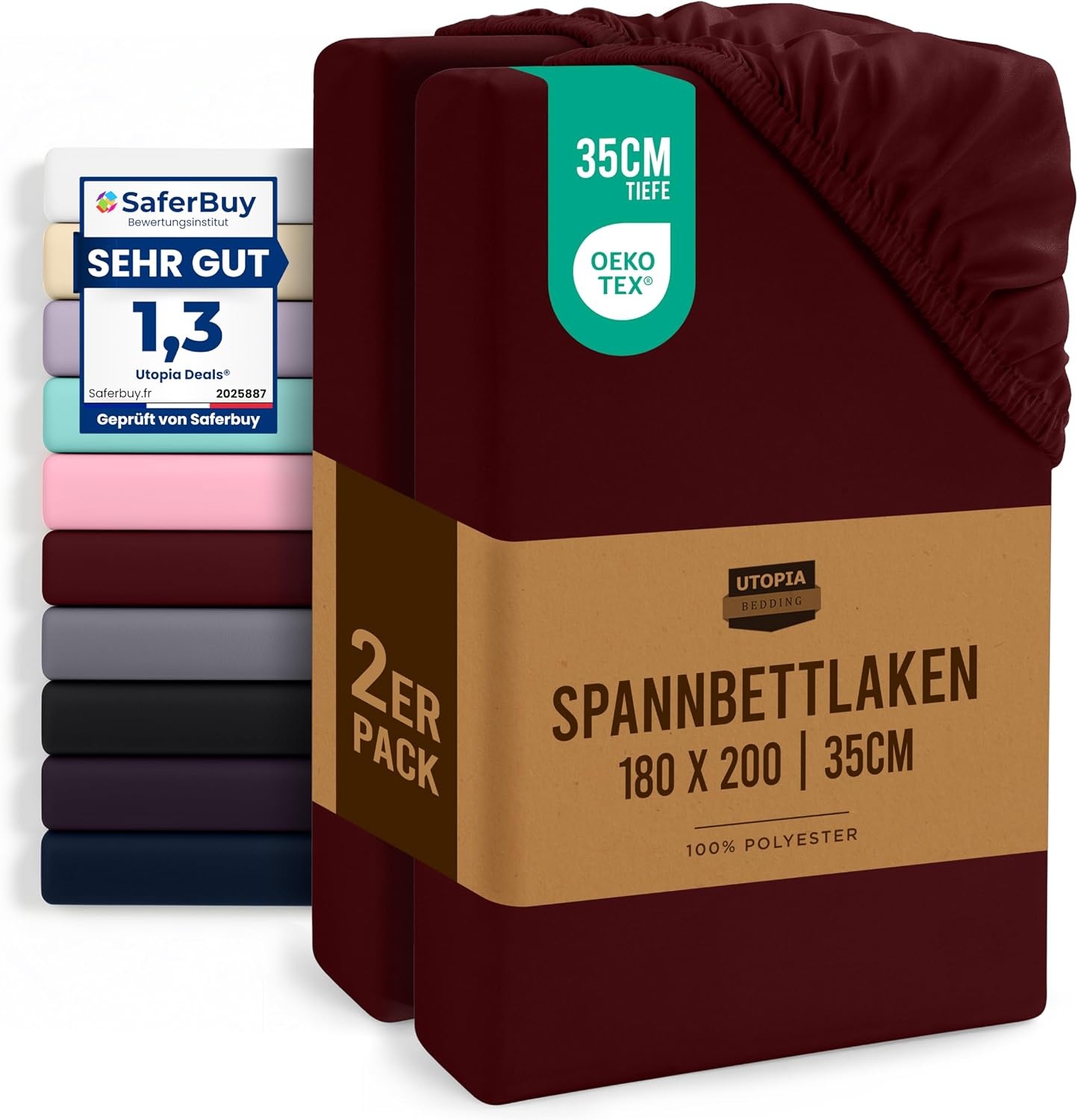 image:imageUtopia Bedding 2er Set Spannbettlaken 90x200cm MarineblauBurgunderrot