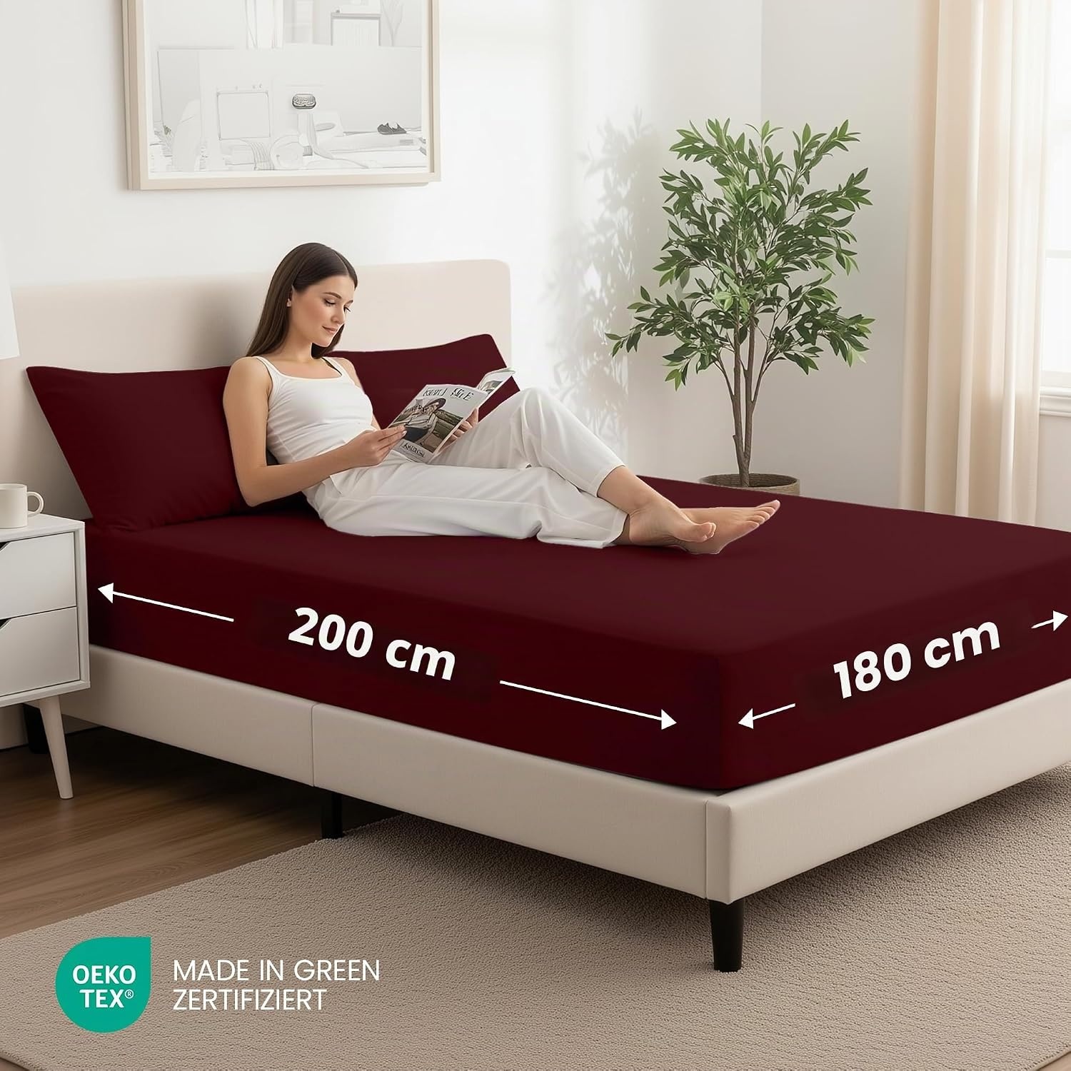 image:imageUtopia Bedding 2er Set Spannbettlaken 90x200cm MarineblauBurgunderrot