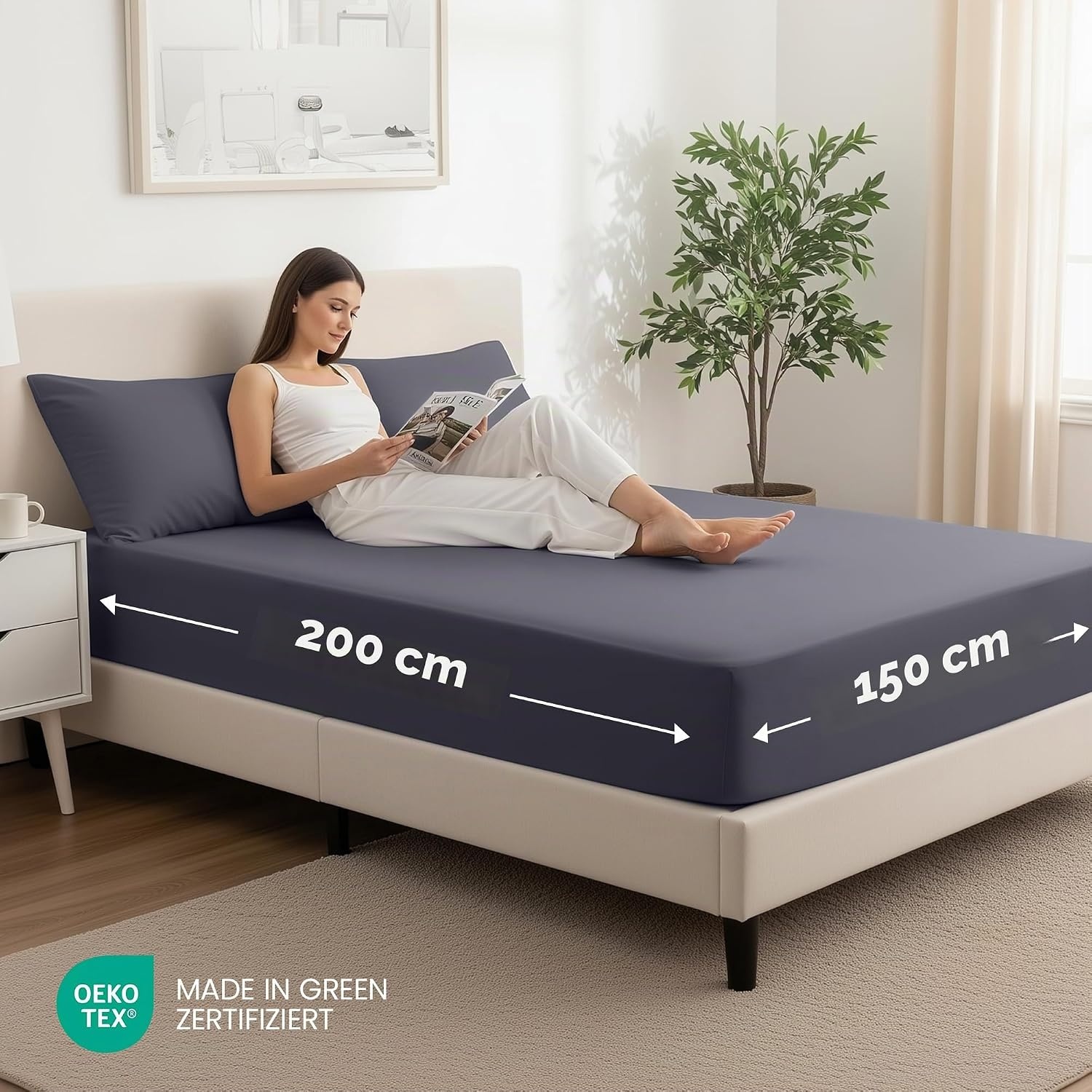 image:imageUtopia Bedding 2er Set Spannbettlaken 90x200cm MarineblauGrau