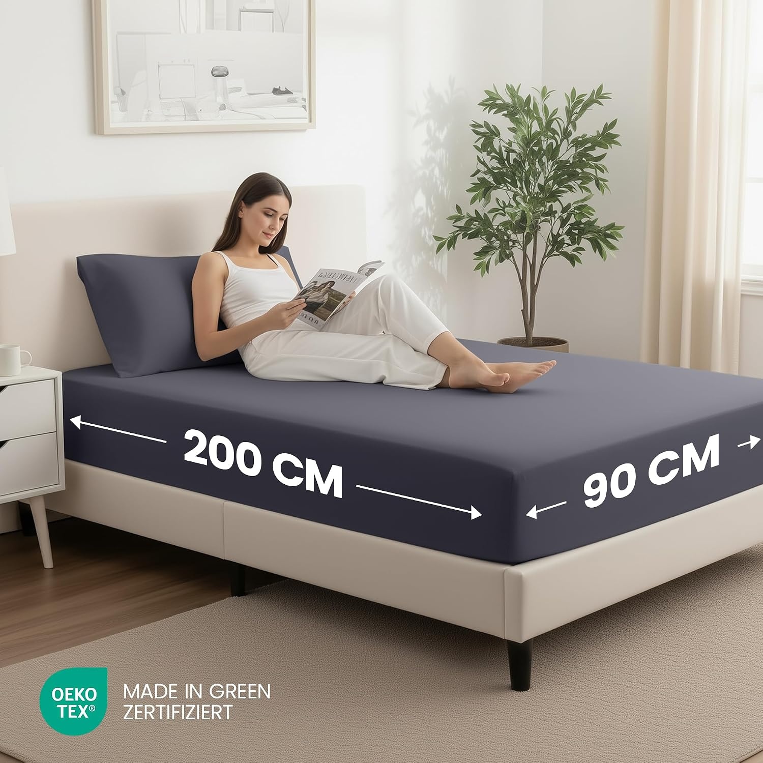 image:imageUtopia Bedding 2er Set Spannbettlaken 90x200cm MarineblauGrau