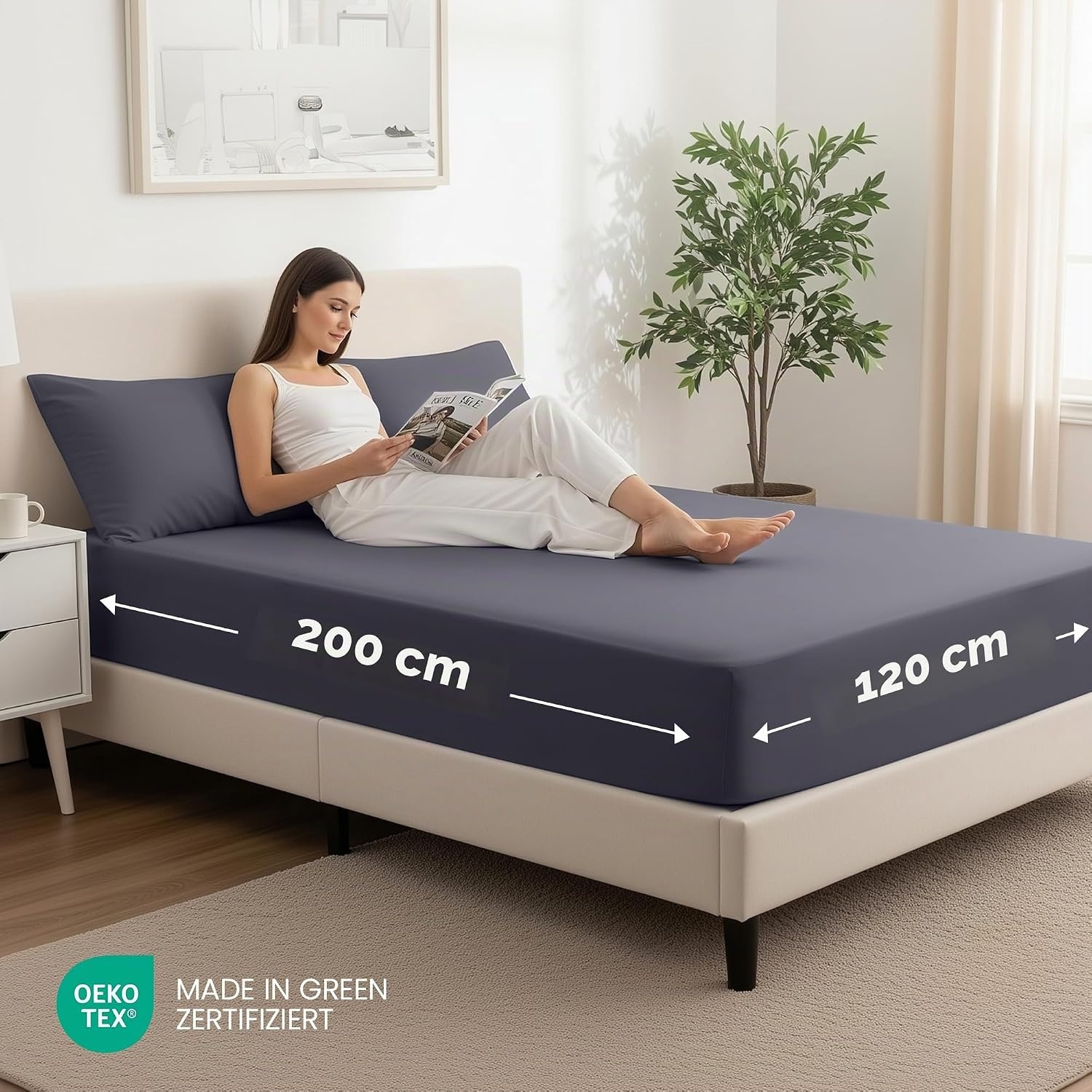 image:imageUtopia Bedding 2er Set Spannbettlaken 90x200cm MarineblauGrau