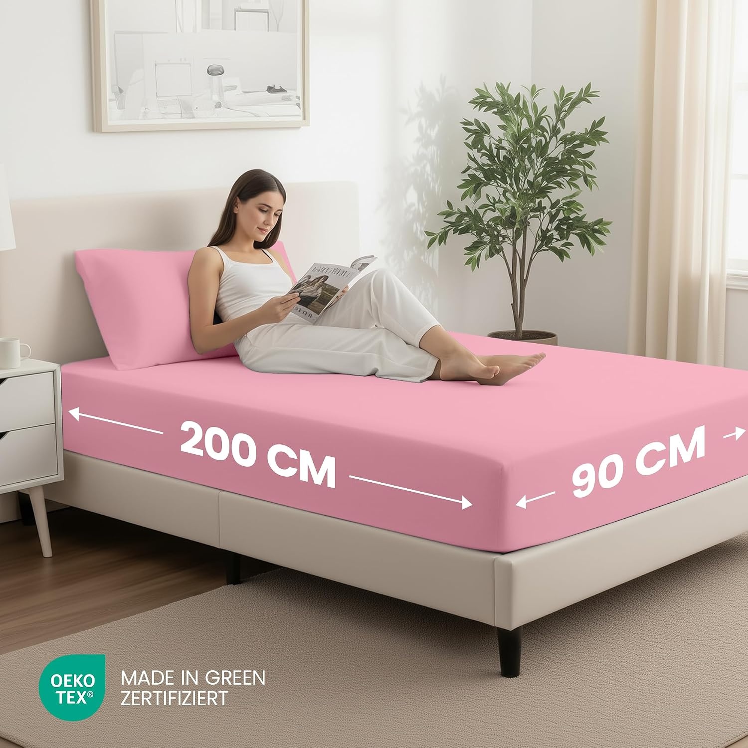 image:imageUtopia Bedding 2er Set Spannbettlaken 90x200cm MarineblauRosa