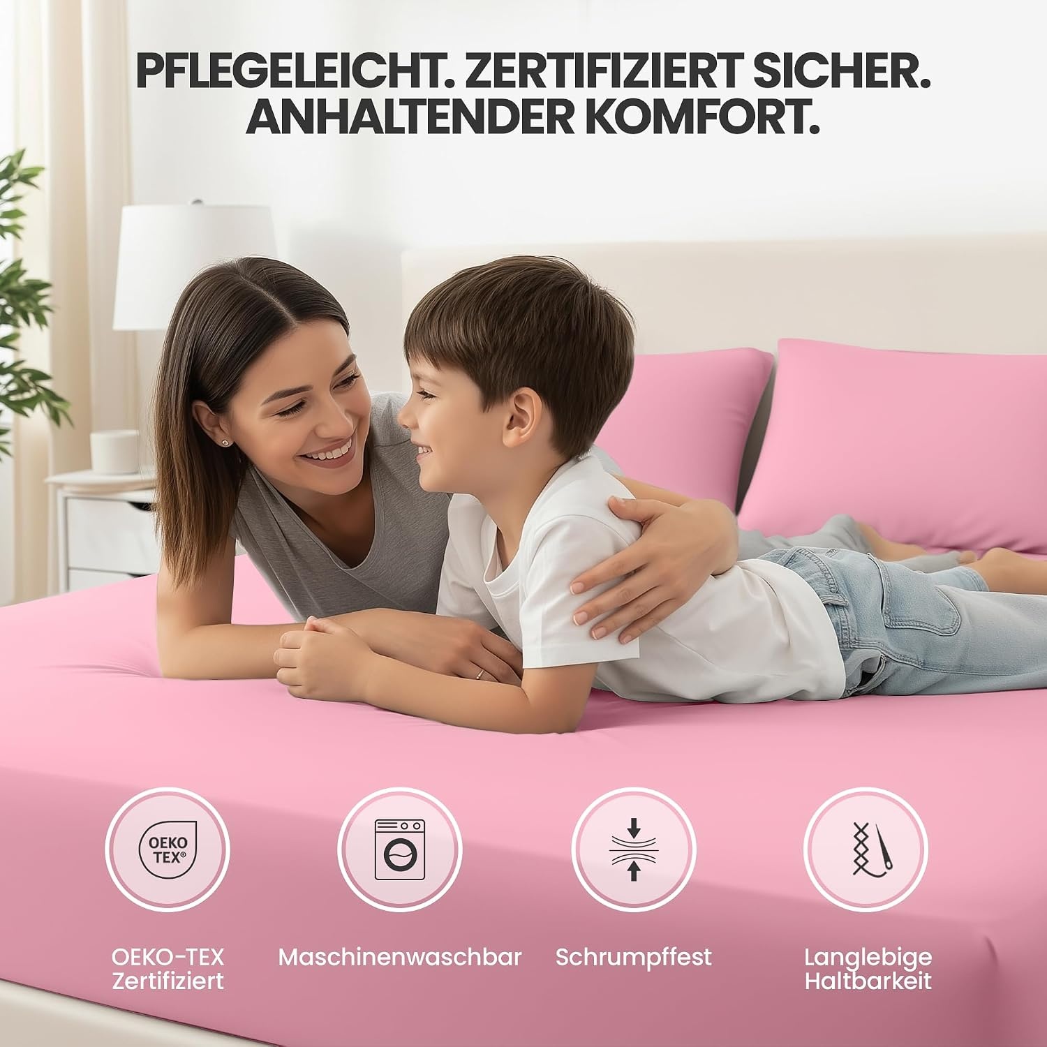 image:imageUtopia Bedding 2er Set Spannbettlaken 90x200cm MarineblauRosa