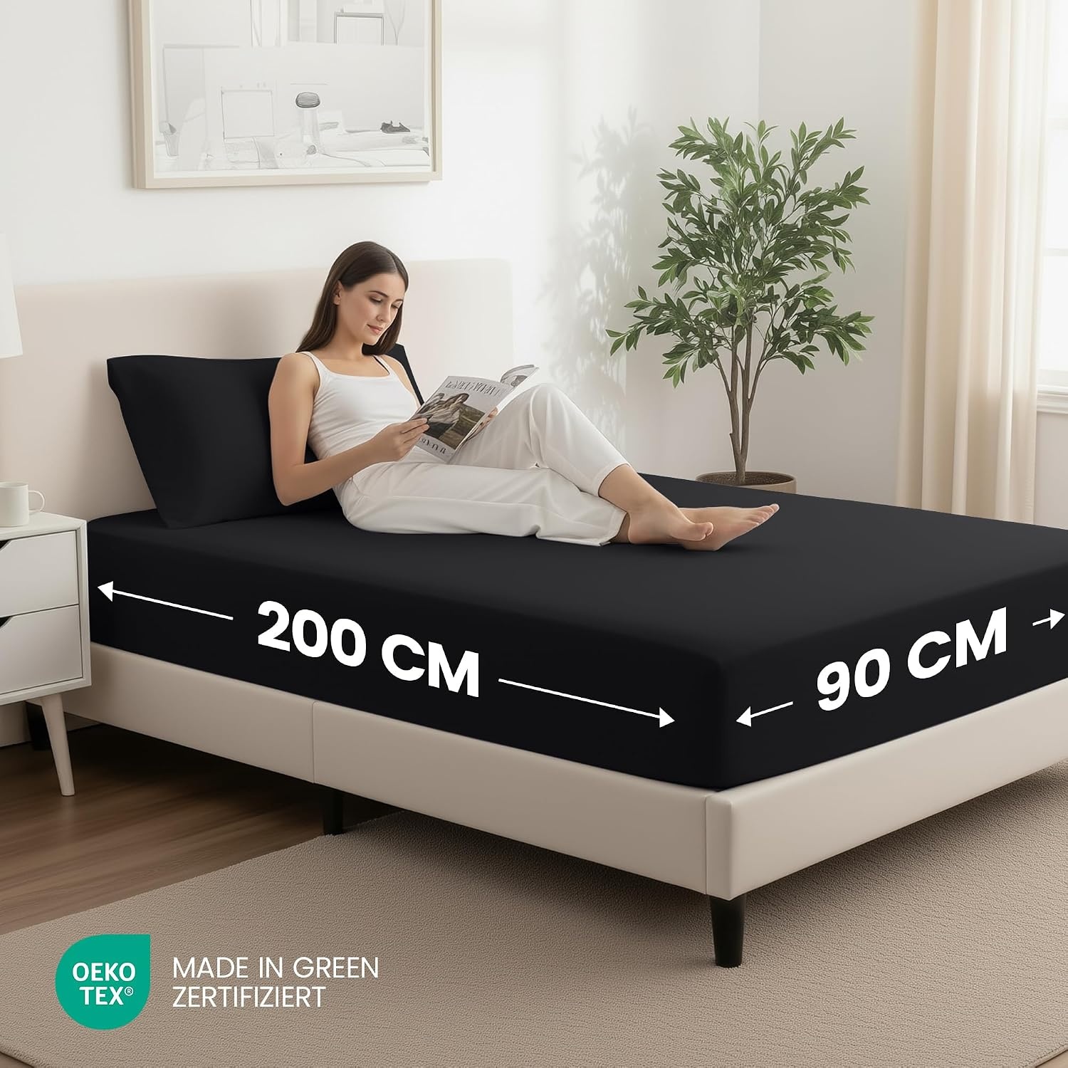 image:imageUtopia Bedding 2er Set Spannbettlaken 90x200cm MarineblauSchwarz