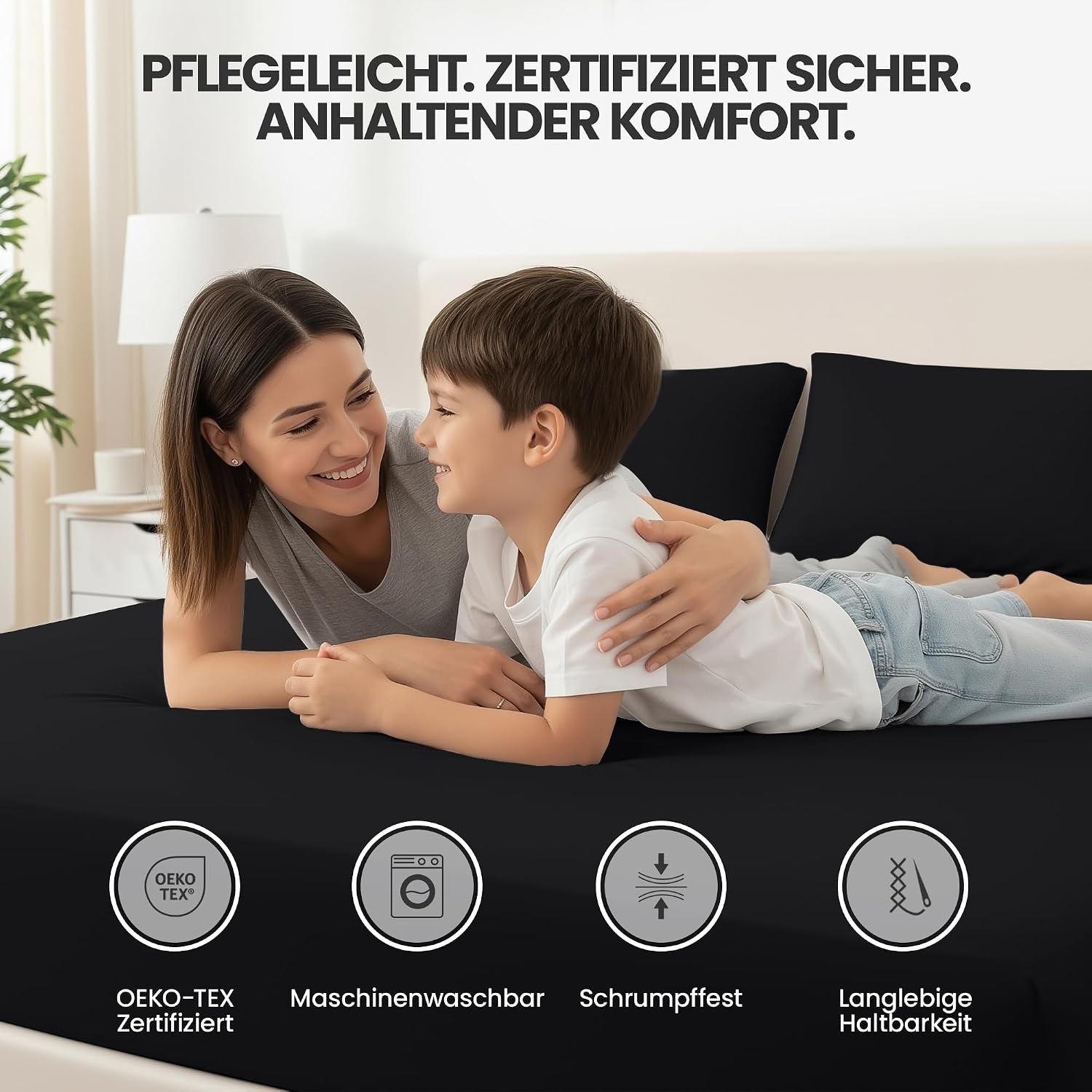 image:imageUtopia Bedding 2er Set Spannbettlaken 90x200cm MarineblauSchwarz