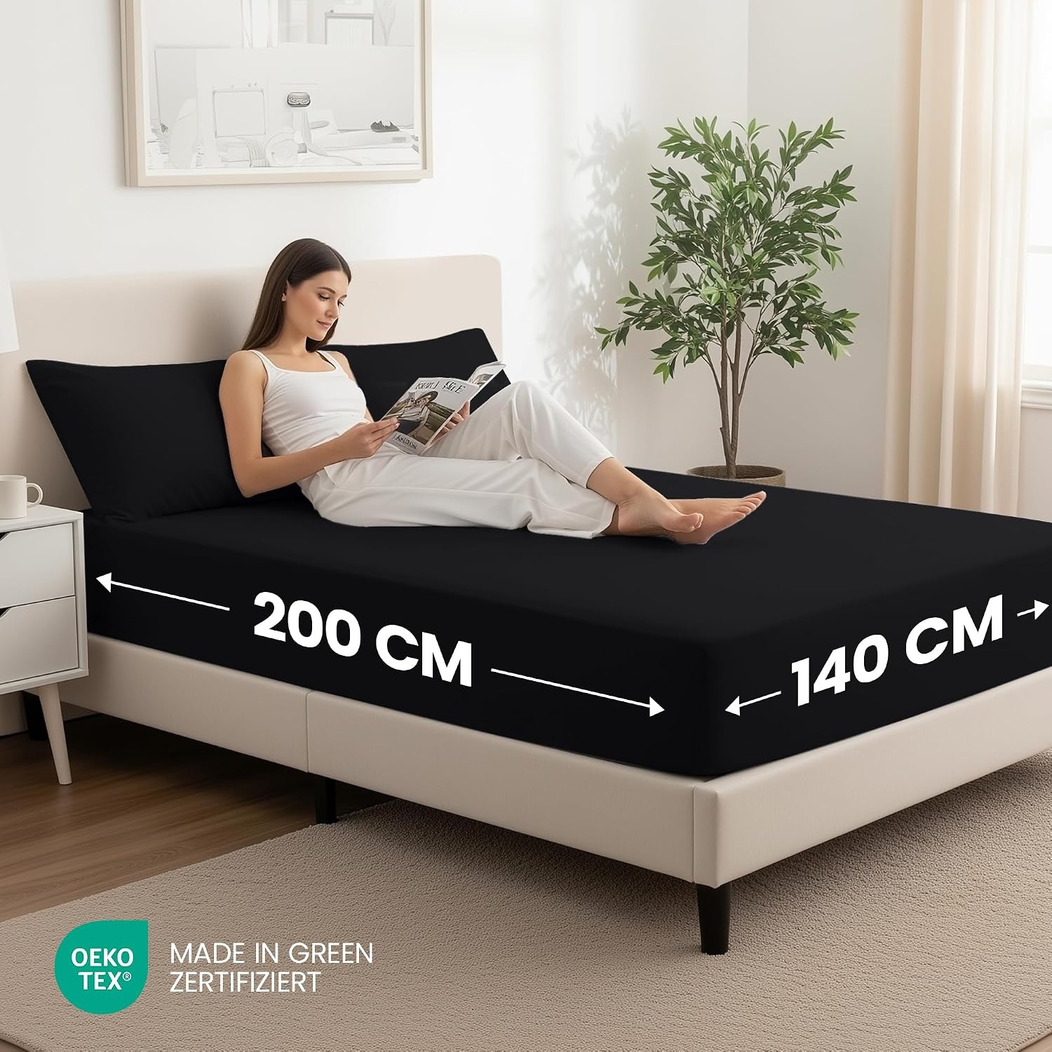 image:imageUtopia Bedding 2er Set Spannbettlaken 90x200cm MarineblauSchwarz