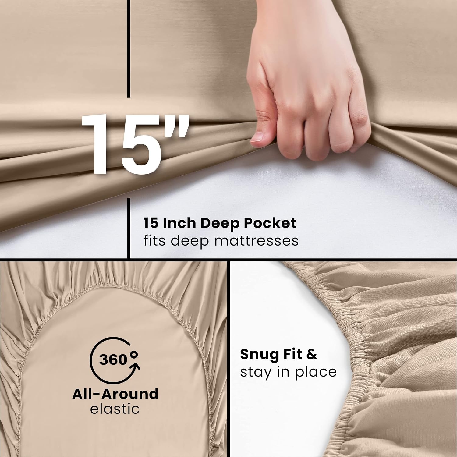 image:imageUtopia Bedding 6er Set Spannbettlaken 160 x 200 cm WeiBeige