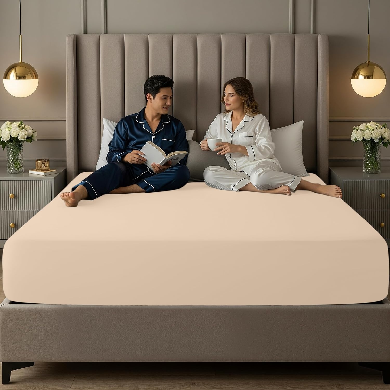 image:imageUtopia Bedding 6er Set Spannbettlaken 160 x 200 cm WeiBeige