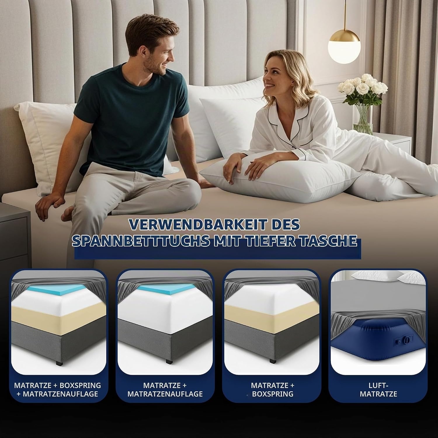 image:imageUtopia Bedding 6er Set Spannbettlaken 160 x 200 cm WeiBeige