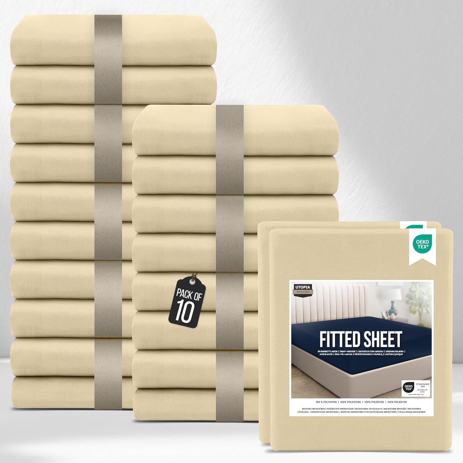 image:imageUtopia Bedding 6er Set Spannbettlaken 160 x 200 cm WeiBeige