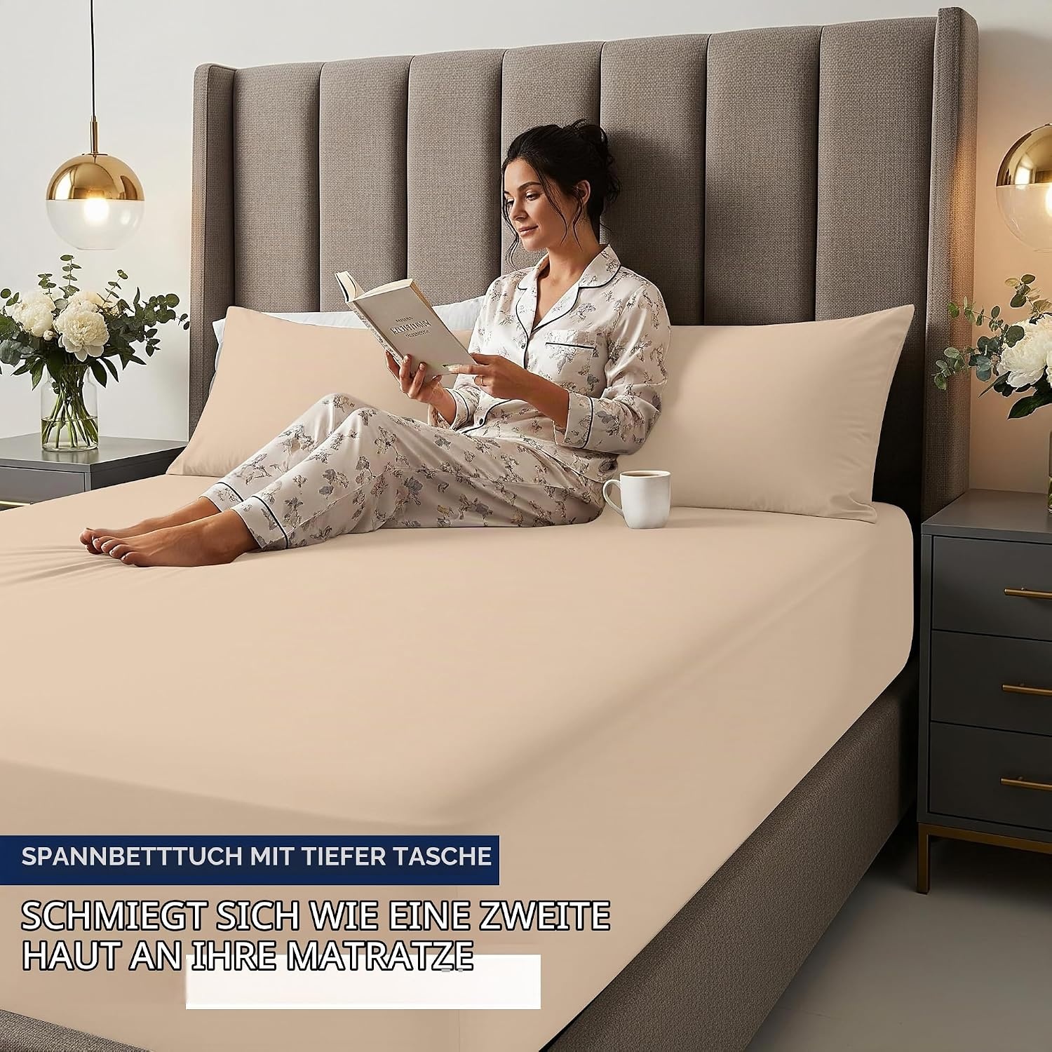 image:imageUtopia Bedding 6er Set Spannbettlaken 160 x 200 cm WeiBeige