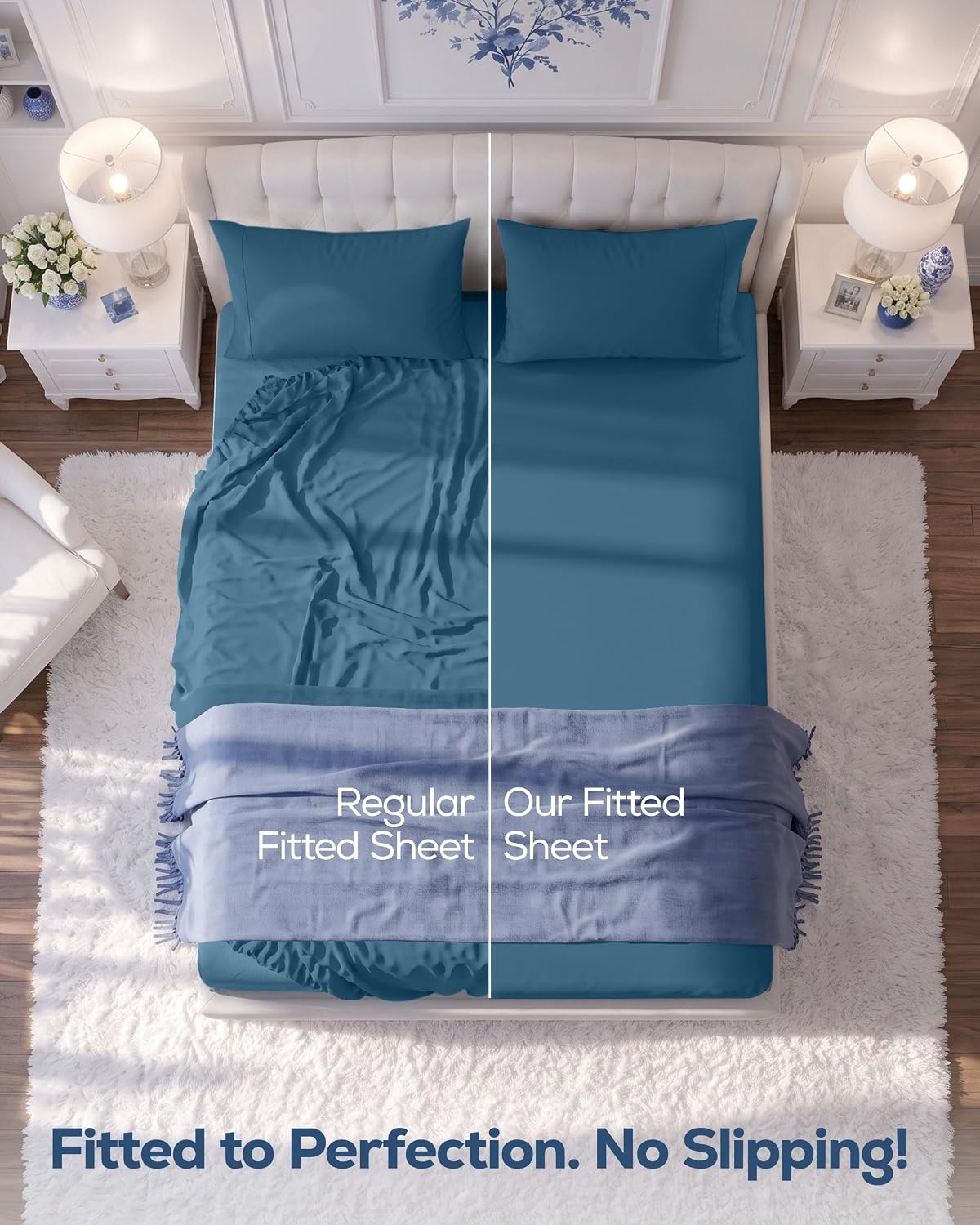 image:imageUtopia Bedding 6er Set Spannbettlaken 160 x 200 cm WeiBlau Dusk Blue