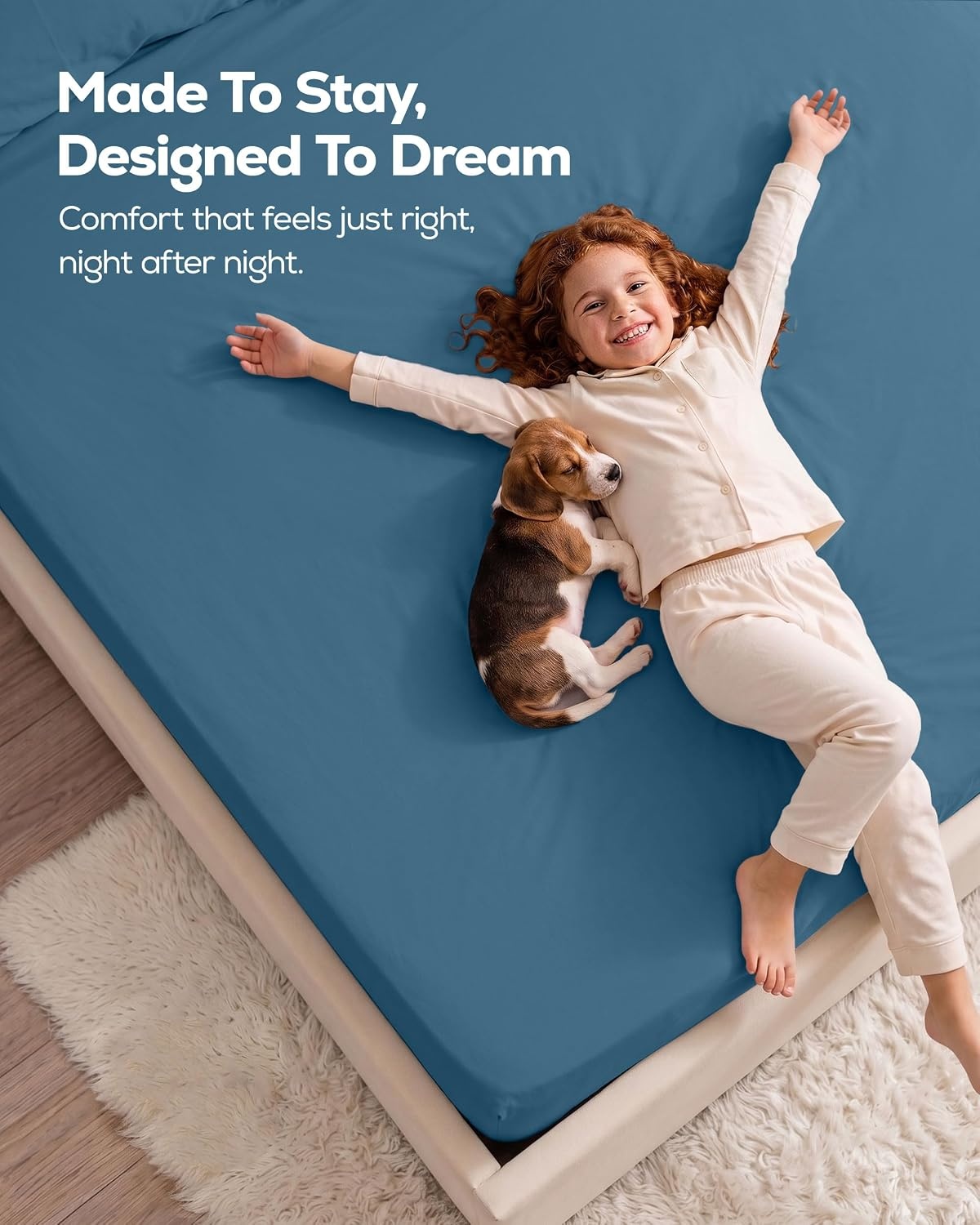 image:imageUtopia Bedding 6er Set Spannbettlaken 160 x 200 cm WeiBlau Dusk Blue