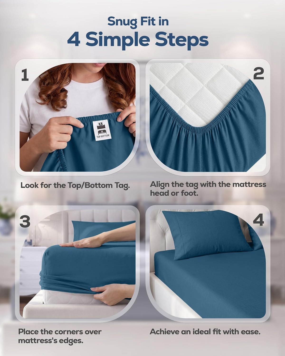 image:imageUtopia Bedding 6er Set Spannbettlaken 160 x 200 cm WeiBlau Dusk Blue
