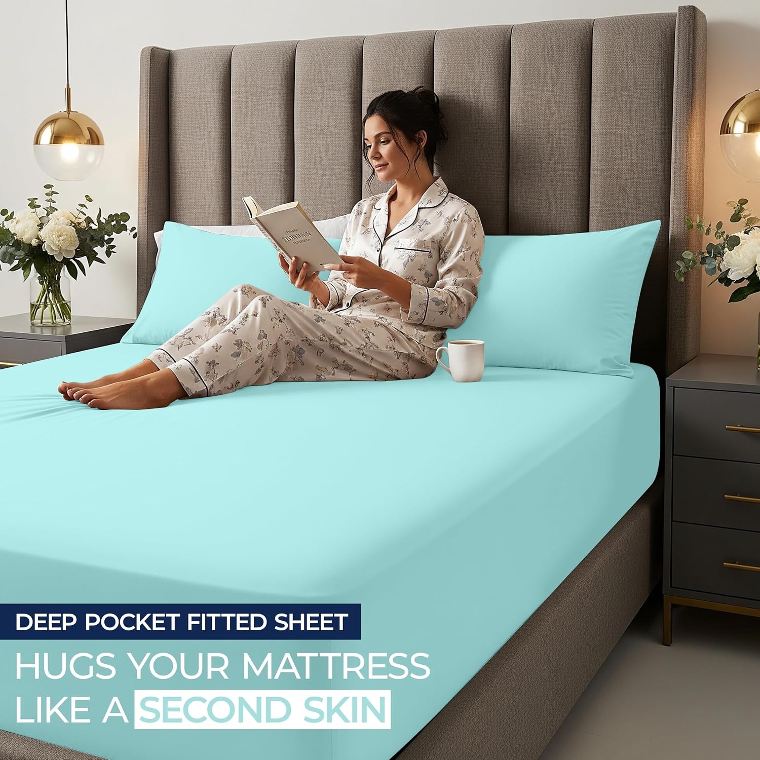 image:imageUtopia Bedding 6er Set Spannbettlaken 160 x 200 cm WeiBlau Spa Blue