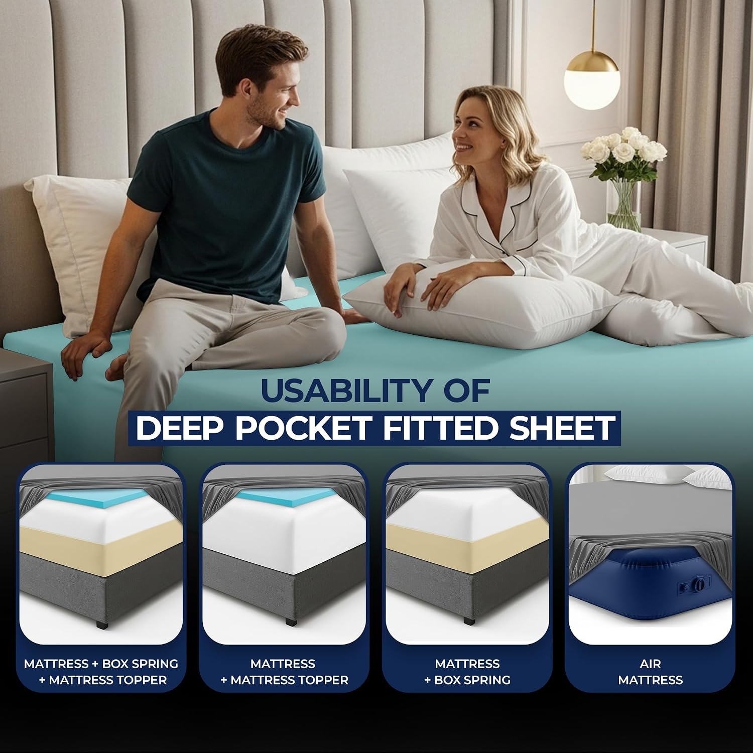 image:imageUtopia Bedding 6er Set Spannbettlaken 160 x 200 cm WeiBlau Spa Blue