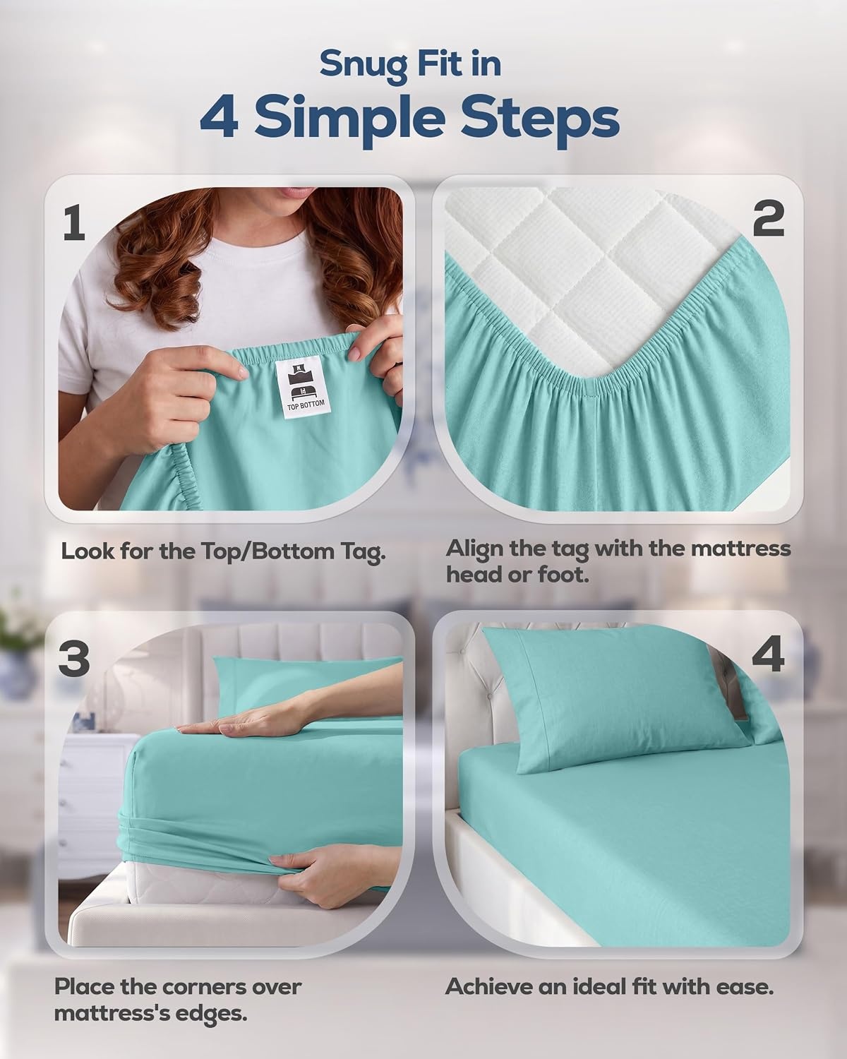 image:imageUtopia Bedding 6er Set Spannbettlaken 160 x 200 cm WeiBlau Spa Blue