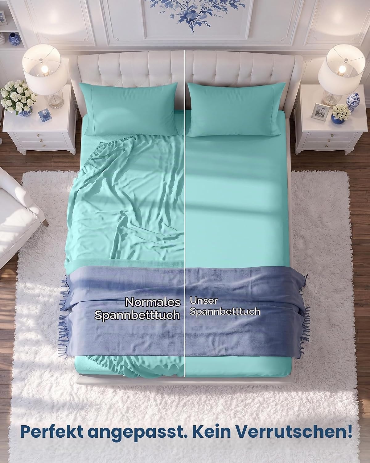 image:imageUtopia Bedding 6er Set Spannbettlaken 160 x 200 cm WeiBlau Spa Blue